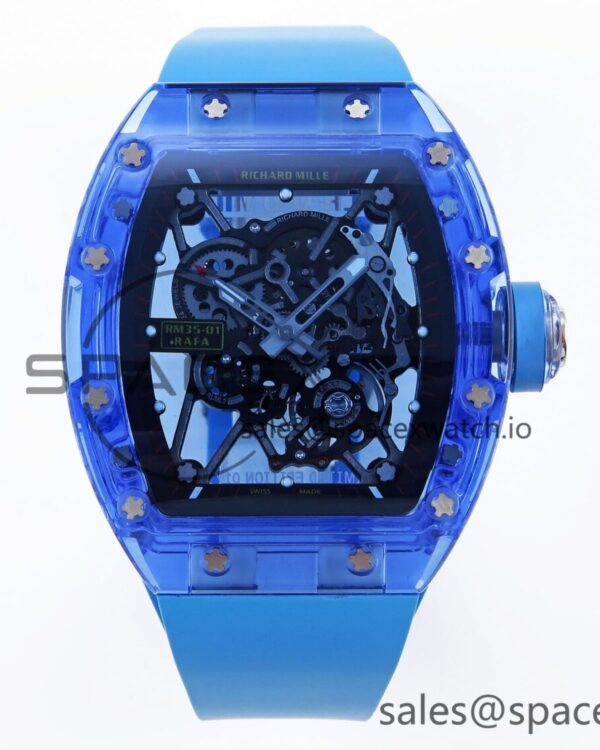 Richard Mille RM035 Blue Transparent RMF Best Edition Skeleton Dial on Blue Rubber Strap build RMUL2 — custom-built watch