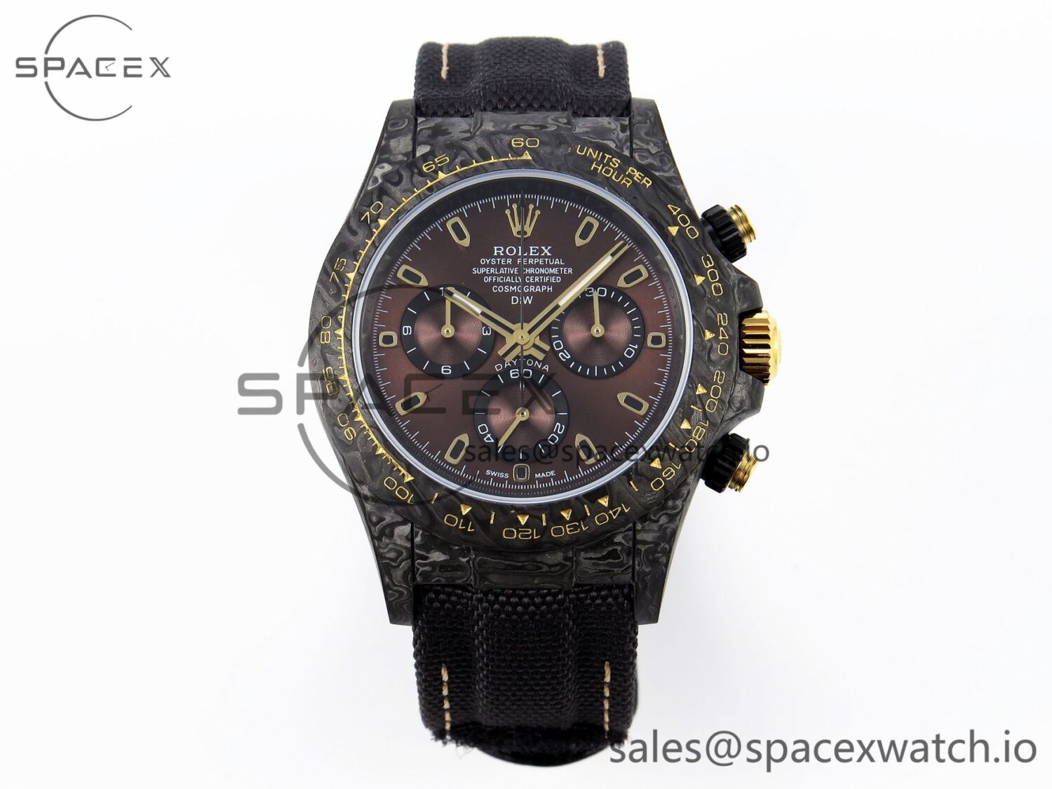 Rolex Daytona DIW Carbon/YG Case and Bezel DIWF Edition Brown Dial on Black Nylon Strap A7750 — custom-built watch