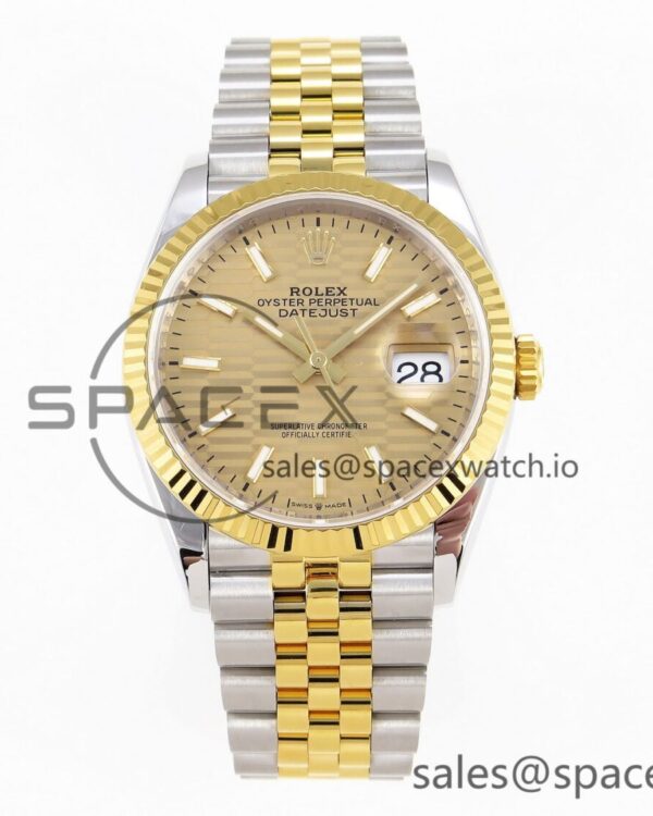 Rolex DateJust 36 SS 126233 VSF reference-accurate 904L Steel YG Textured Dial on Jubilee Bracelet VS3235 — custom-built watch