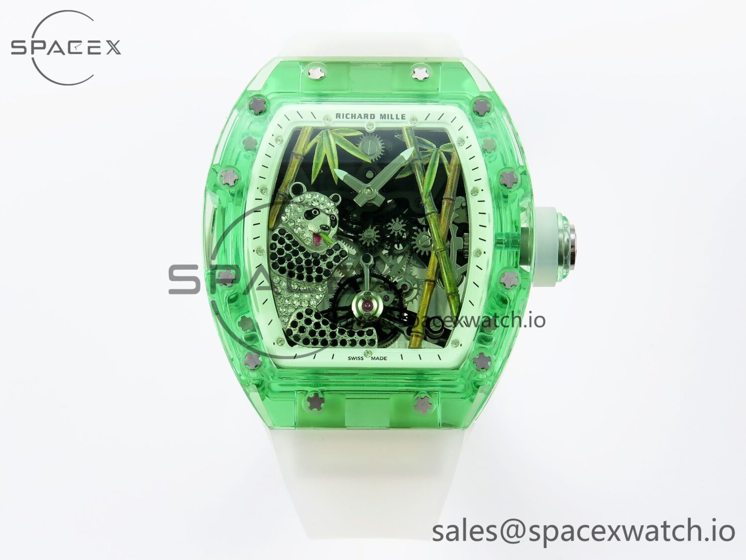 Richard Mille RM026 Green Transparent Tourbillon RM Best Edition Panda Skeleton Dial on Rubber Strap — custom-built watch