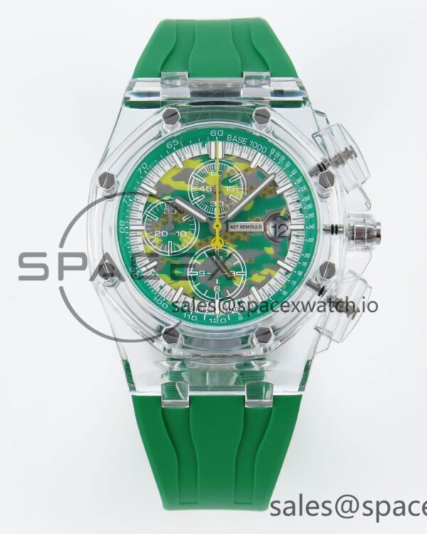 Audermars Piguet Royal Oak Offshore 44mm Transparent APF Best Edition Green Dial on Green Rubber Strap A3126 — custom-built watch