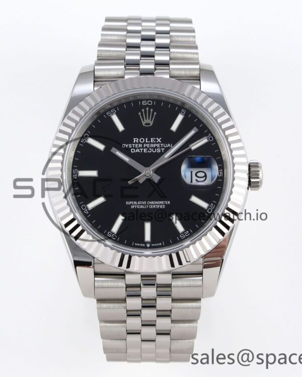 Rolex DateJust 41 126334 Fluted Bezel ARF reference-accurate 904L Steel Black Stick Dial on Jubilee Bracelet VR3235 — custom-built watch