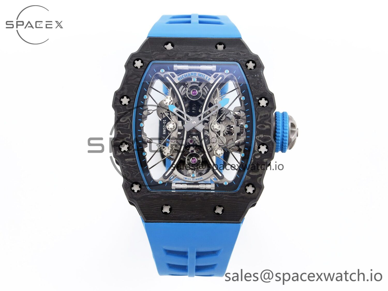 Richard Mille RM 53-01 Real Tourbillon Pablo Mac Donough 3KF Best Edition on Blue Rubber Strap — custom-built watch