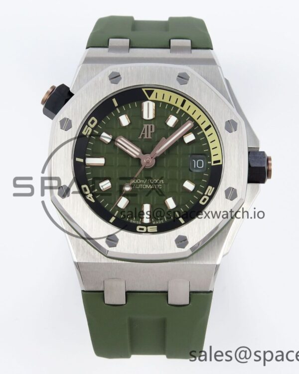 AUDEMARS PIGUET ROYAL OAK OFFSHORE DIVER 15720 APSF reference-accurate GREEN DIAL ON GREEN RUBBER STRAP SA4308 — custom-built watch