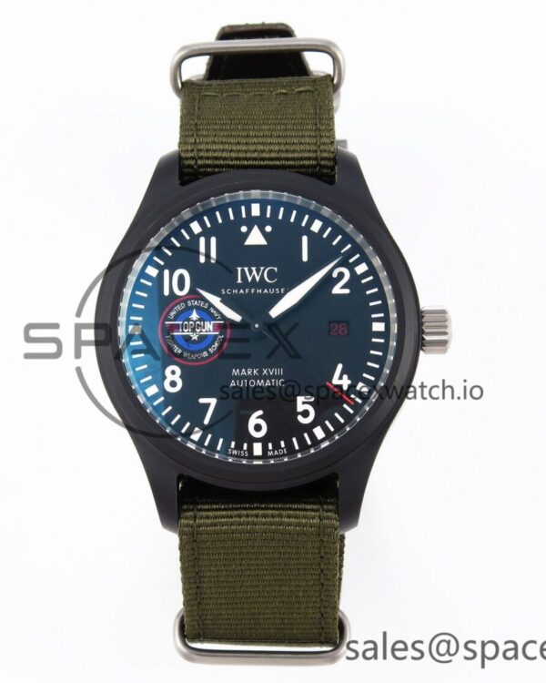 Iwc Mark XVIII Top Gun “SFTI” Black Ceramic IW324712 ZF reference-accurate on Green Nylon Strap A32111 — custom-built watch