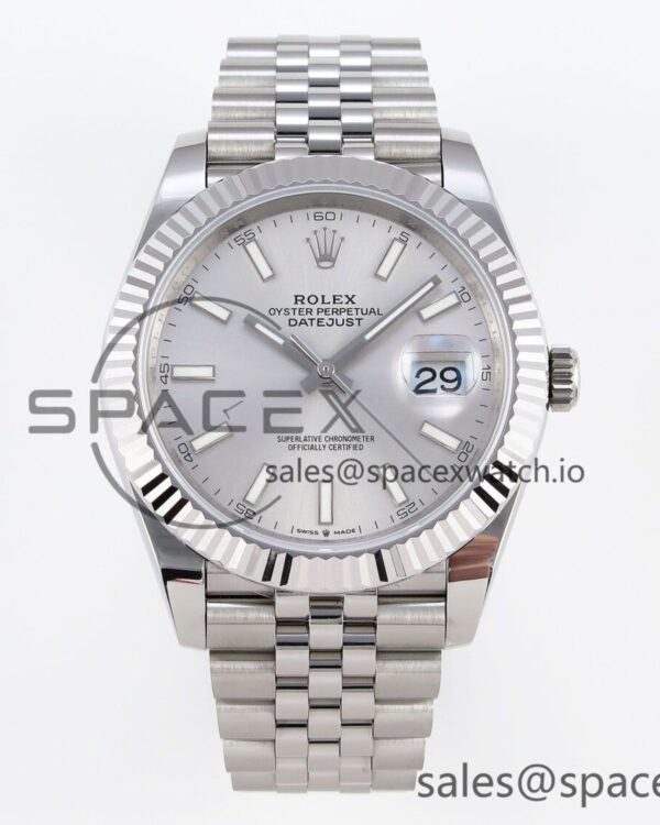 Rolex DateJust 41 126334 Fluted Bezel ARF reference-accurate 904L Steel Silver Stick Dial on Jubilee Bracelet VR3235 — custom-built watch