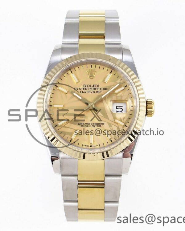 Rolex DateJust 36 126234 BPF reference-accurate 904L Steel Gold Leaf Dial on Jubilee Bracelet VR3235 — custom-built watch