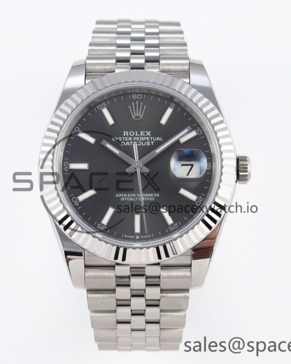 Rolex DateJust 41 126334 Fluted Bezel ARF reference-accurate 904L Steel Gray Stick Dial on Jubilee Bracelet VR3235 — custom-built watch
