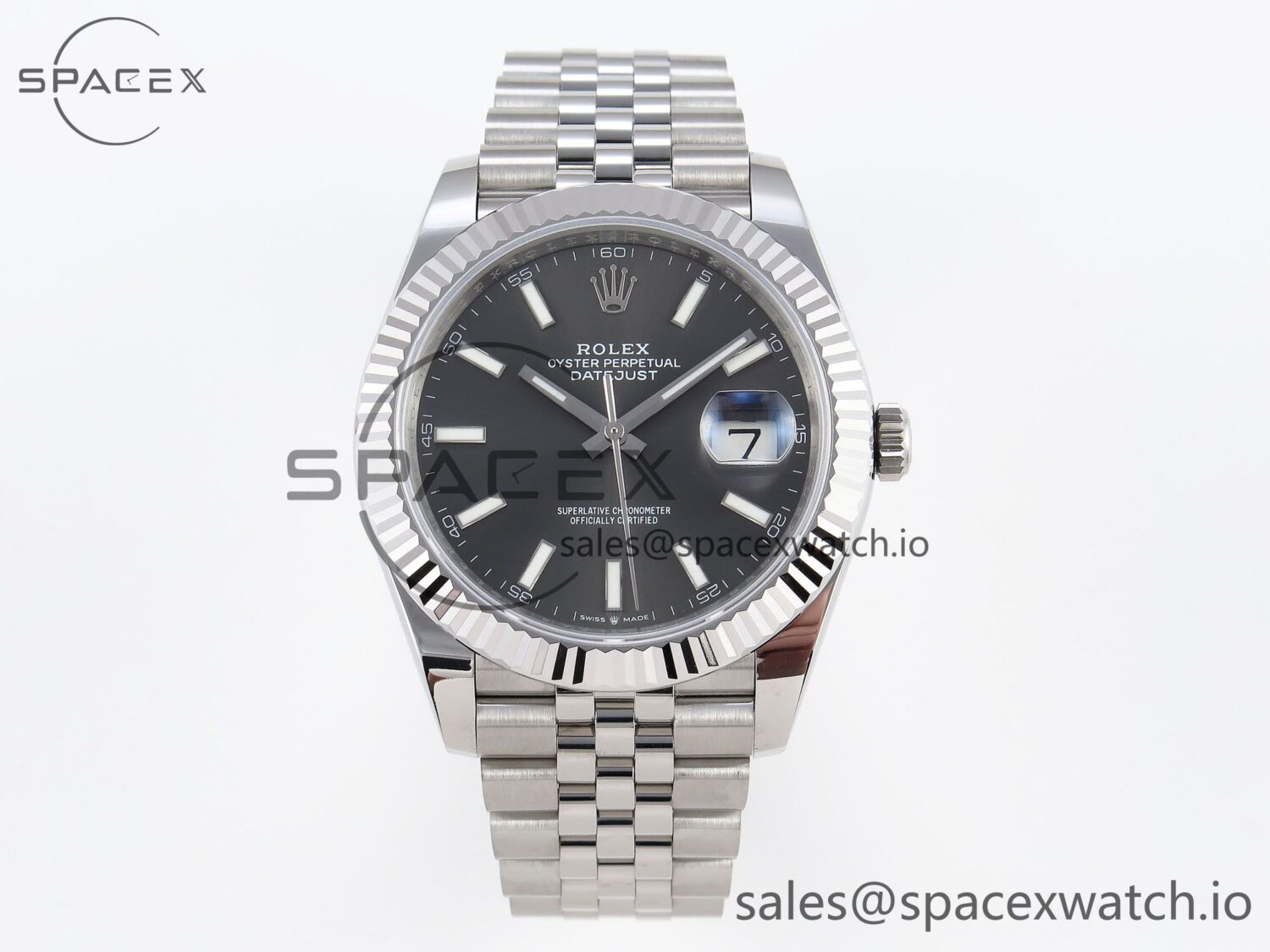 Rolex DateJust 41 126334 Fluted Bezel ARF reference-accurate 904L Steel Gray Stick Dial on Jubilee Bracelet VR3235 — custom-built watch