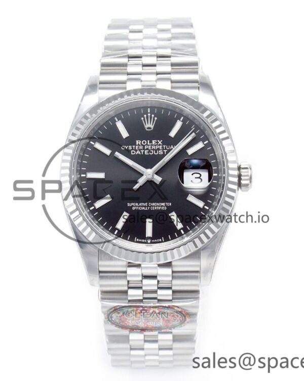 DateJust 36 126234 904L SS Clean reference-accurate Fluted Bezel Black Dial on Jubilee Bracelet VR3235 — custom-built watch