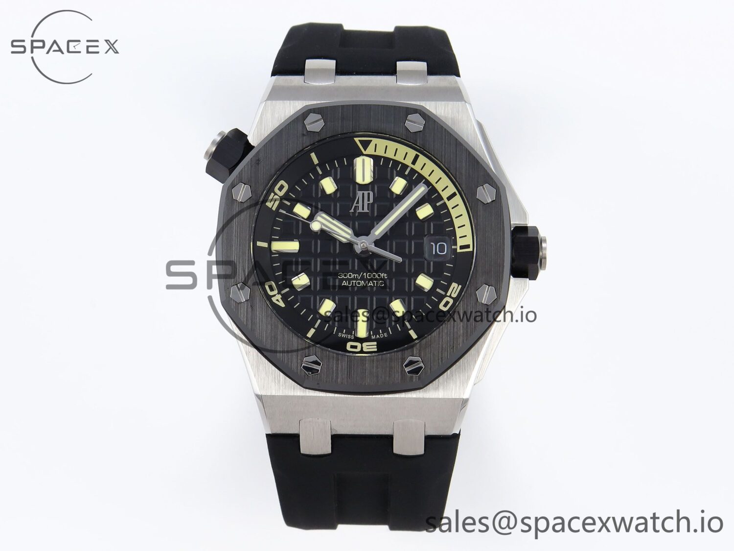AUDEMARS PIGUET ROYAL OAK OFFSHORE DIVER 15720 CERAMIC BEZEL APSF reference-accurate BLACK DIAL ON BLACK RUBBER STRAP SA4308 — custom-built watch
