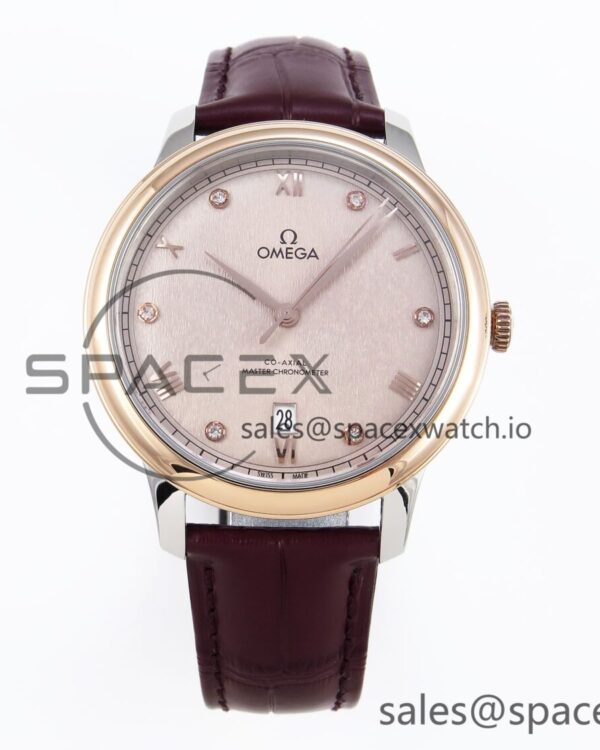 Omega De Ville Date RG MKF reference-accurate Brown Textured Dial Diamonds Marker on Brown Leather Strap A8800 — custom-built watch