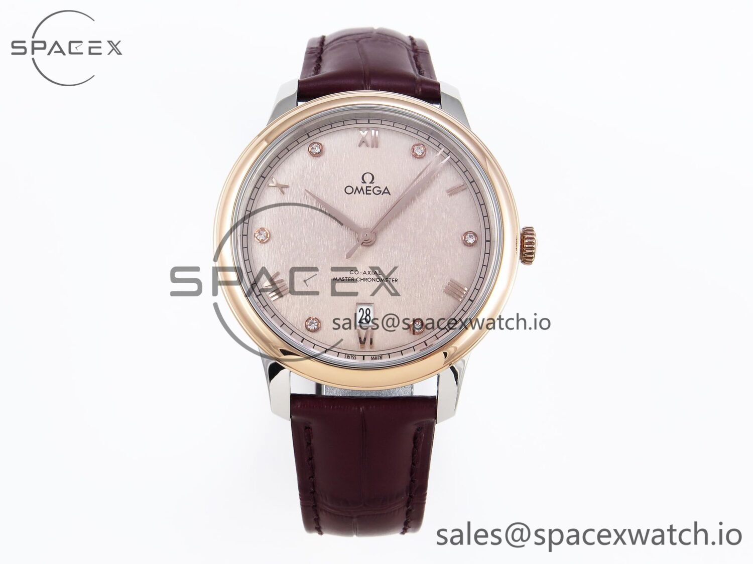 Omega De Ville Date RG MKF reference-accurate Brown Textured Dial Diamonds Marker on Brown Leather Strap A8800 — custom-built watch