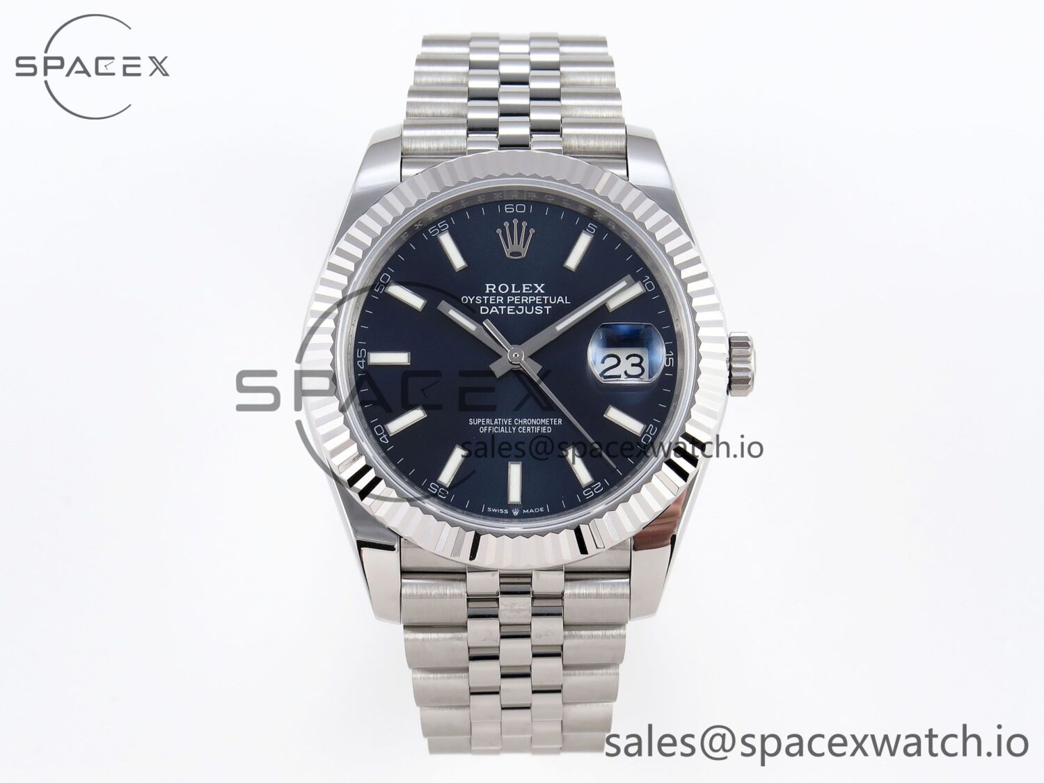 Rolex DateJust 41 126334 Fluted Bezel ARF reference-accurate 904L Steel Blue Stick Dial on Jubilee Bracelet VR3235 — custom-built watch