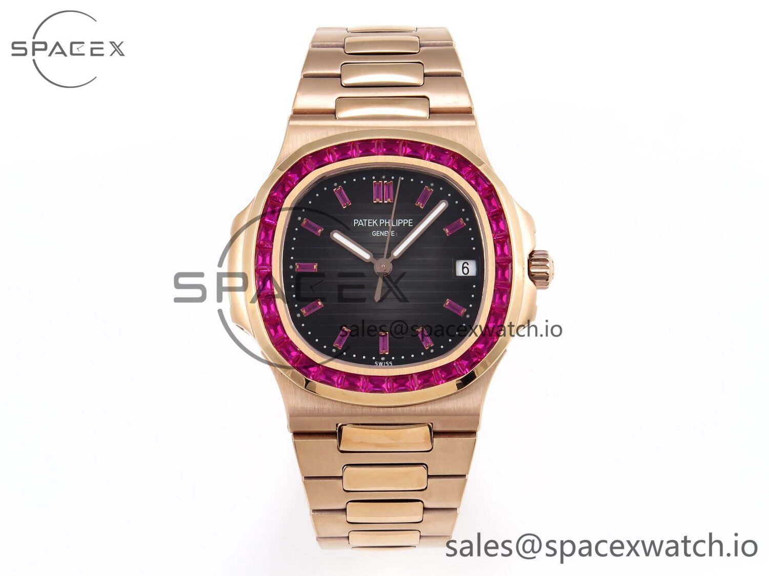 PATEK PHILIPPE NAUTILUS 5711 RG GPF reference-accurate GRAY DIAL PURPLE DIAMONDS BEZEL ON RG BRACELET 324CS — custom-built watch
