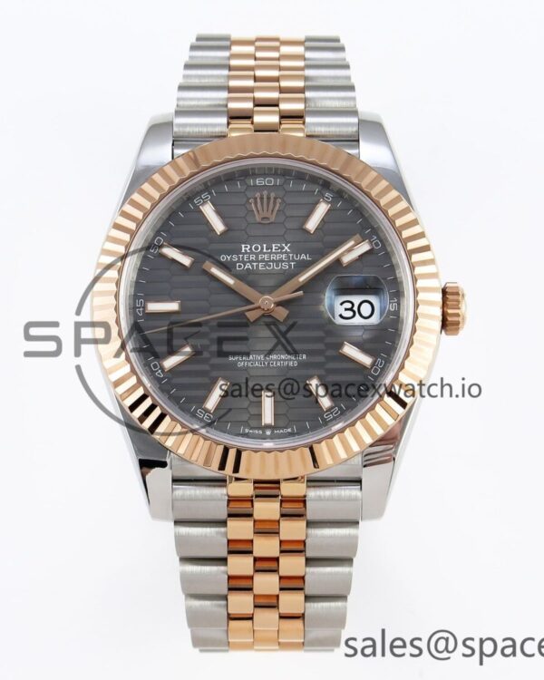 ROLEX DATEJUST 41 126331 VSF reference-accurate 904L STEEL GRAY TEXTURED DIAL ON SS/RG JUBILEE BRACELET VS3235 — custom-built watch