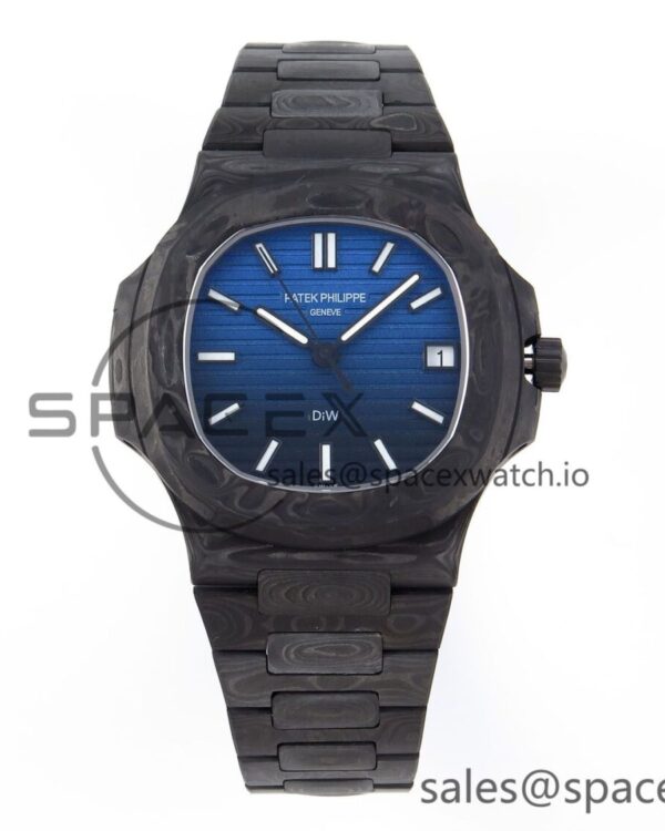 Patek Philippe NAUTILUS 5711 DIW CARBON DIWF reference-accurate BLACK/BLUE TEXTURED DIAL ON CARBON BRACELET 324CS — custom-built watch