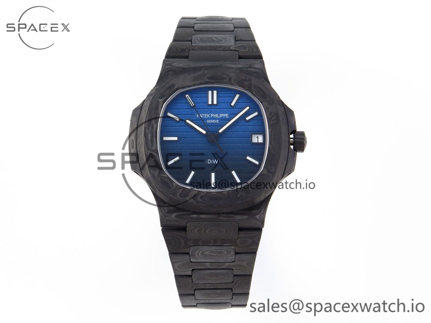 Patek Philippe NAUTILUS 5711 DIW CARBON DIWF reference-accurate BLACK/BLUE TEXTURED DIAL ON CARBON BRACELET 324CS — custom-built watch