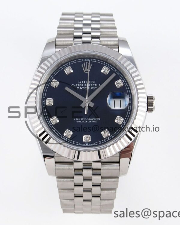 Rolex DateJust 41 126334 Fluted Bezel ARF reference-accurate 904L Steel Blue Diamonds Dial on Jubilee Bracelet VR3235 — custom-built watch
