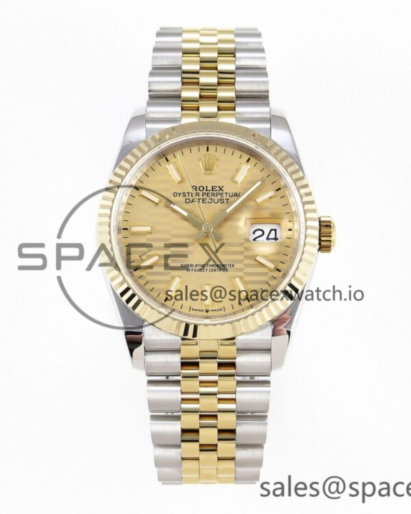 Rolex DateJust 36 SS 126233 BPF reference-accurate 904L Steel YG Textured Dial on Jubilee Bracelet VS3235 — custom-built watch