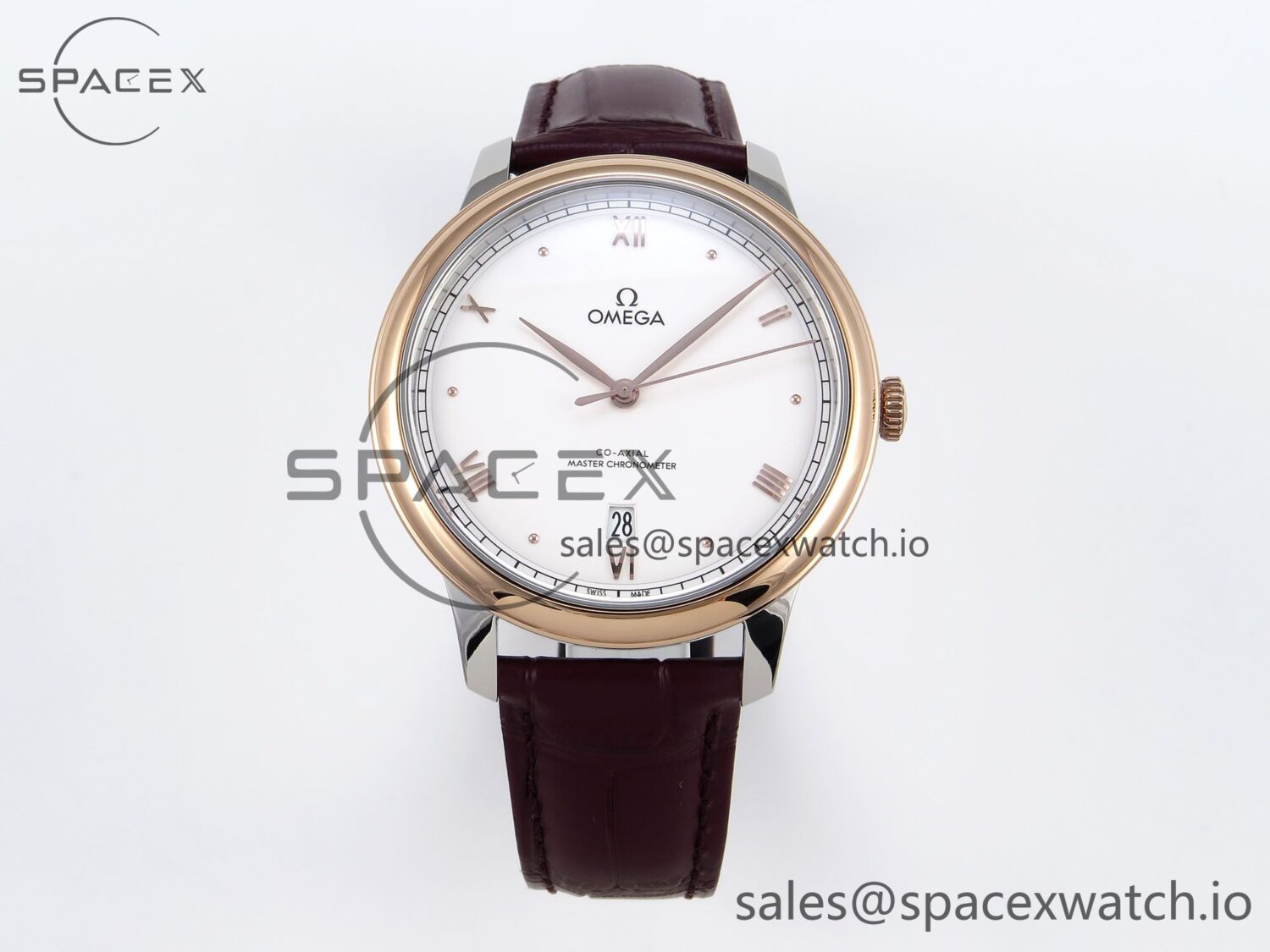 Omega De Ville Date RG MKF reference-accurate White Dial Roman Marker on Brown Leather Strap A8800 — custom-built watch