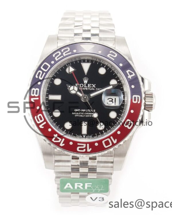 GMT-Master II 126710 BLRO Blue/Red Ceramic 904L ARF reference-accurate on Jubilee Bracelet SH3285 CHS V3 — custom-built watch
