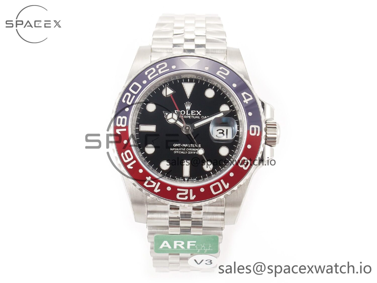 GMT-Master II 126710 BLRO Blue/Red Ceramic 904L ARF reference-accurate on Jubilee Bracelet SH3285 CHS V3 — custom-built watch
