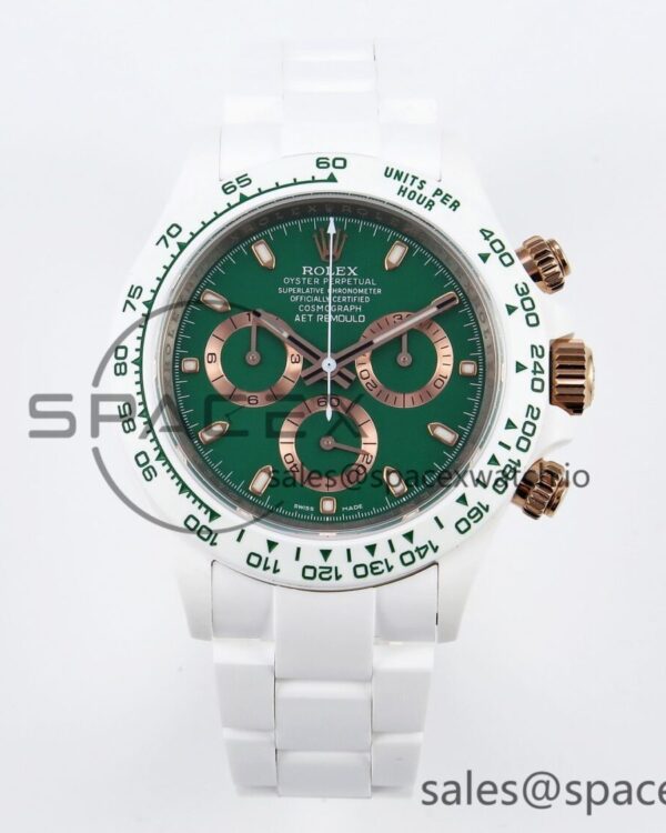Rolex Daytona AET White Ceramic Case and Bracelet Green Dial SA4130 V2 — custom-built watch