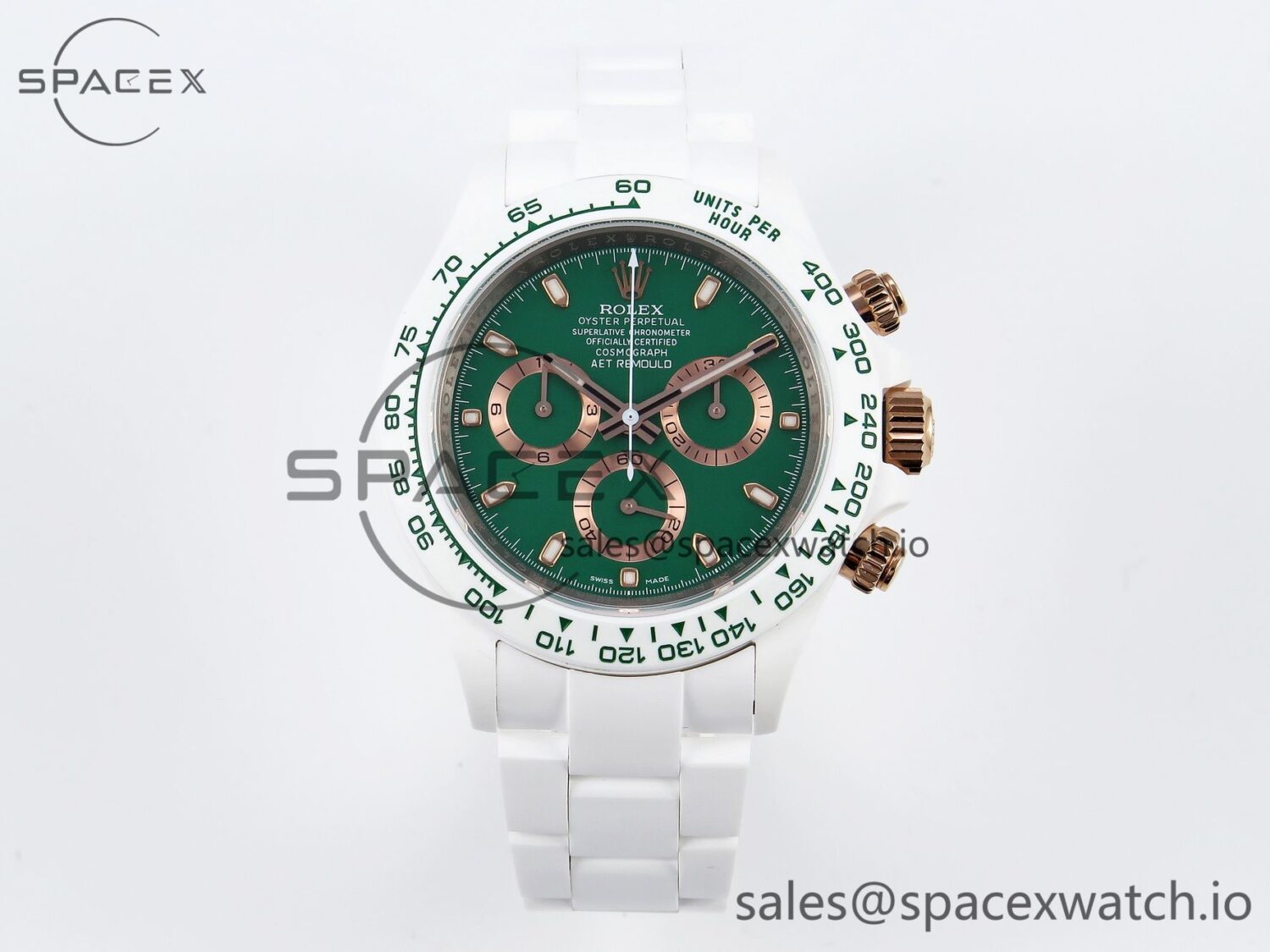 Rolex Daytona AET White Ceramic Case and Bracelet Green Dial SA4130 V2 — custom-built watch