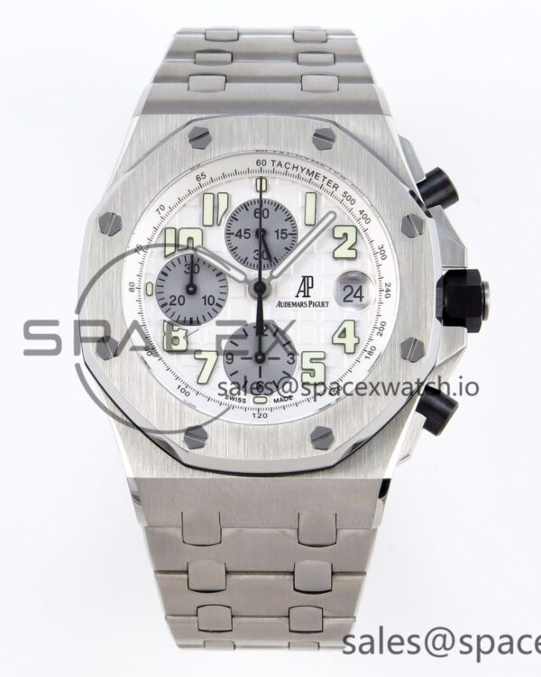 AUDEMARS PIGUET ROYAL OAK OFFSHORE 42MM SS APF reference-accurate WHITE/SILVER DIAL ON SS BRACELET STRAP A7750 — custom-built watch