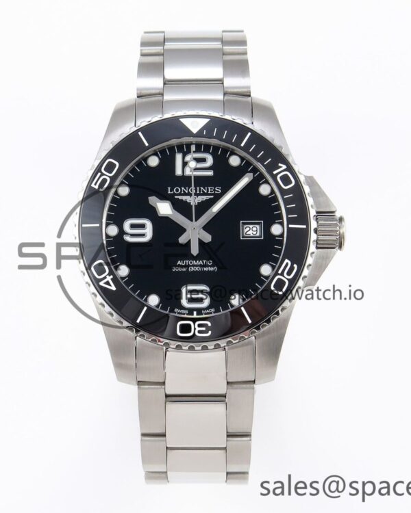 Longines Hydroconquest 43MM SS Black Ceramic Bezel XF reference-accurate Black Dial On SS Bracelet L888 — custom-built watch