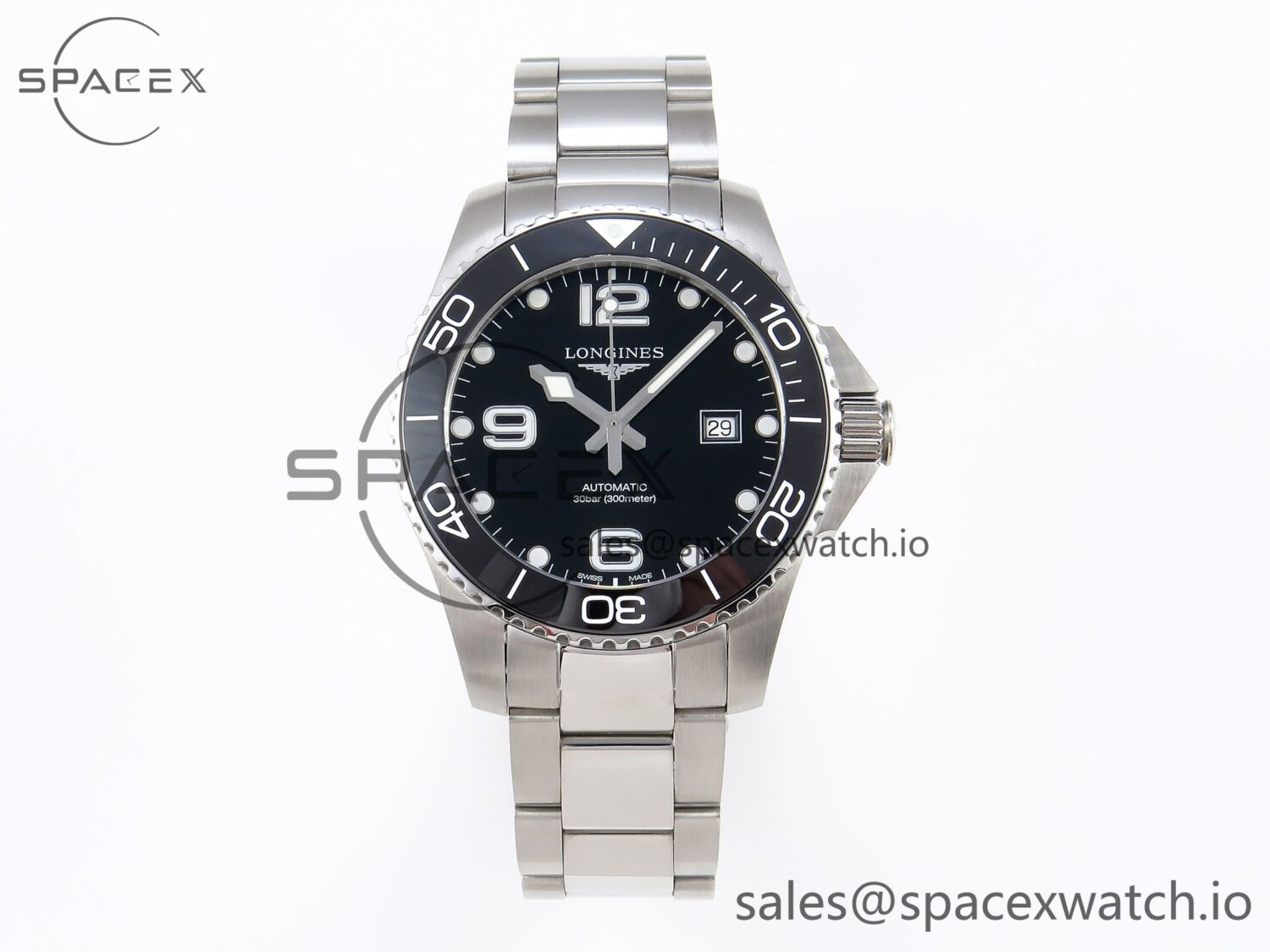 Longines Hydroconquest 43MM SS Black Ceramic Bezel XF reference-accurate Black Dial On SS Bracelet L888 — custom-built watch