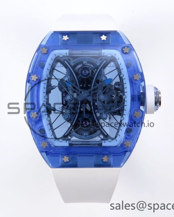 RICHARD MILLE RM53-02 BLUE TRANSPARENT TOURBILLON RMF BEST EDITION SKELETON DIAL ON WHITE RUBBER STRAP V2 — custom-built watch