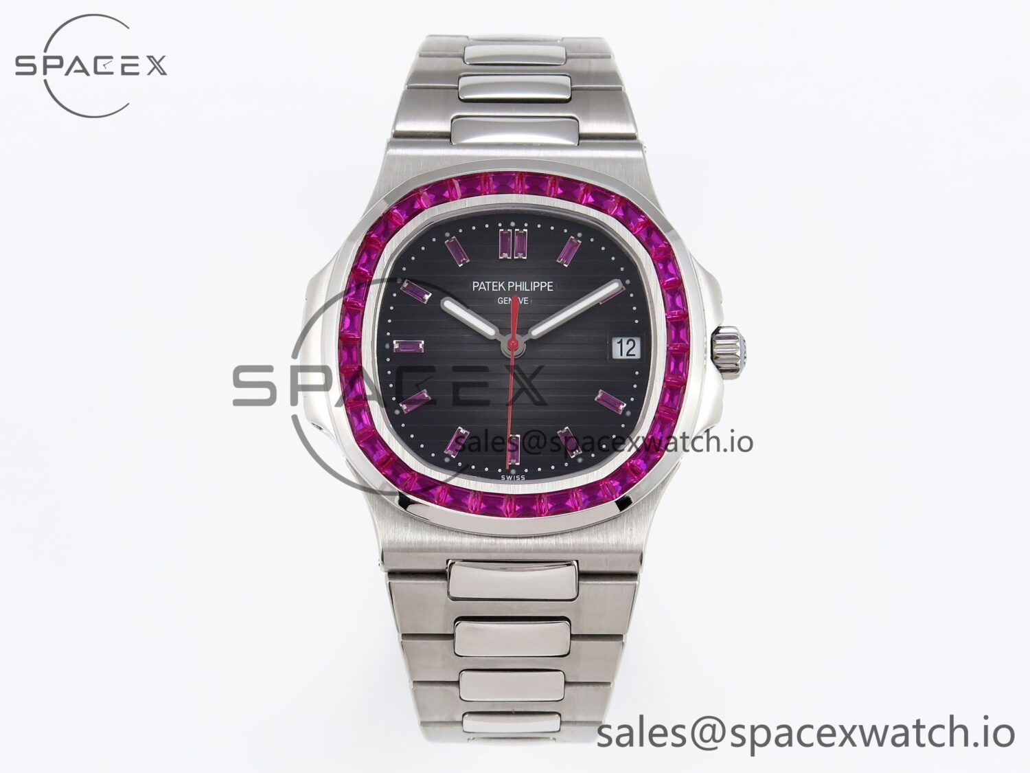 PATEK PHILIPPE NAUTILUS 5711 SS GPF reference-accurate GRAY DIAL PURPLE DIAMONDS BEZEL ON SS BRACELET 324CS — custom-built watch