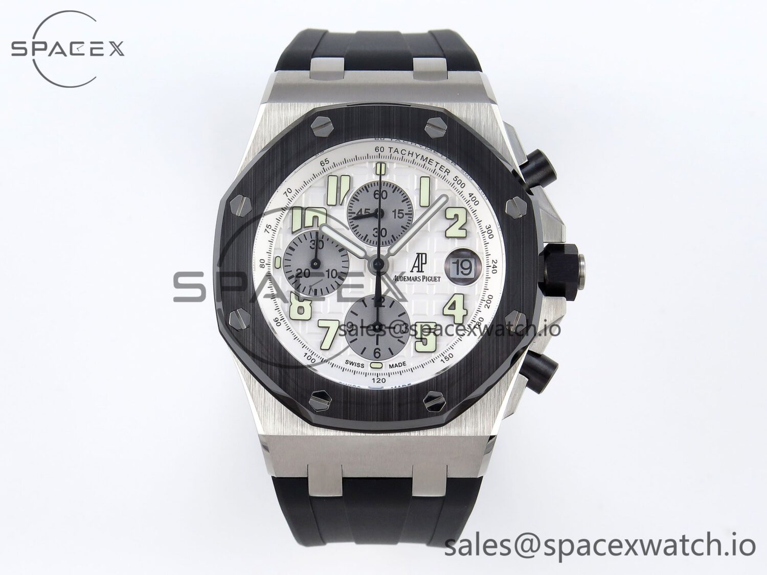 AUDEMARS PIGUET ROYAL OAK OFFSHORE 42MM SS BLACK CERAMIC BEZEL APF reference-accurate WHITE/SILVER DIAL ON BLACK RUBBER STRAP A7750 — custom-built watch
