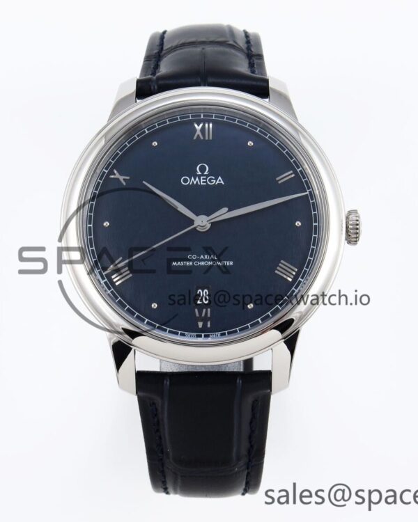 Omega De Ville Date SS MKF reference-accurate Blue Dial Roman Marker on Black Leather Strap A8800 — custom-built watch
