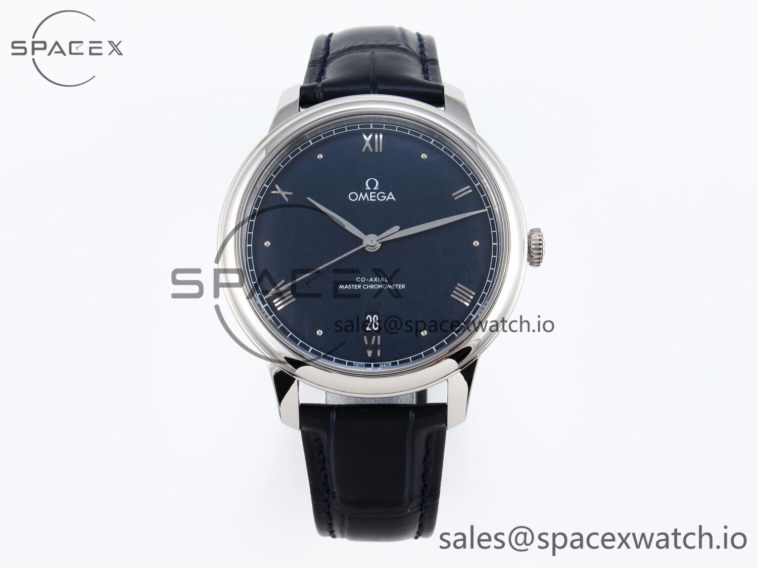 Omega De Ville Date SS MKF reference-accurate Blue Dial Roman Marker on Black Leather Strap A8800 — custom-built watch