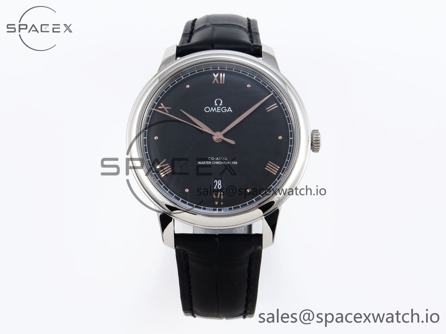 Omega De Ville Date SS MKF reference-accurate Black Dial Roman Marker on Black Leather Strap A8800 — custom-built watch