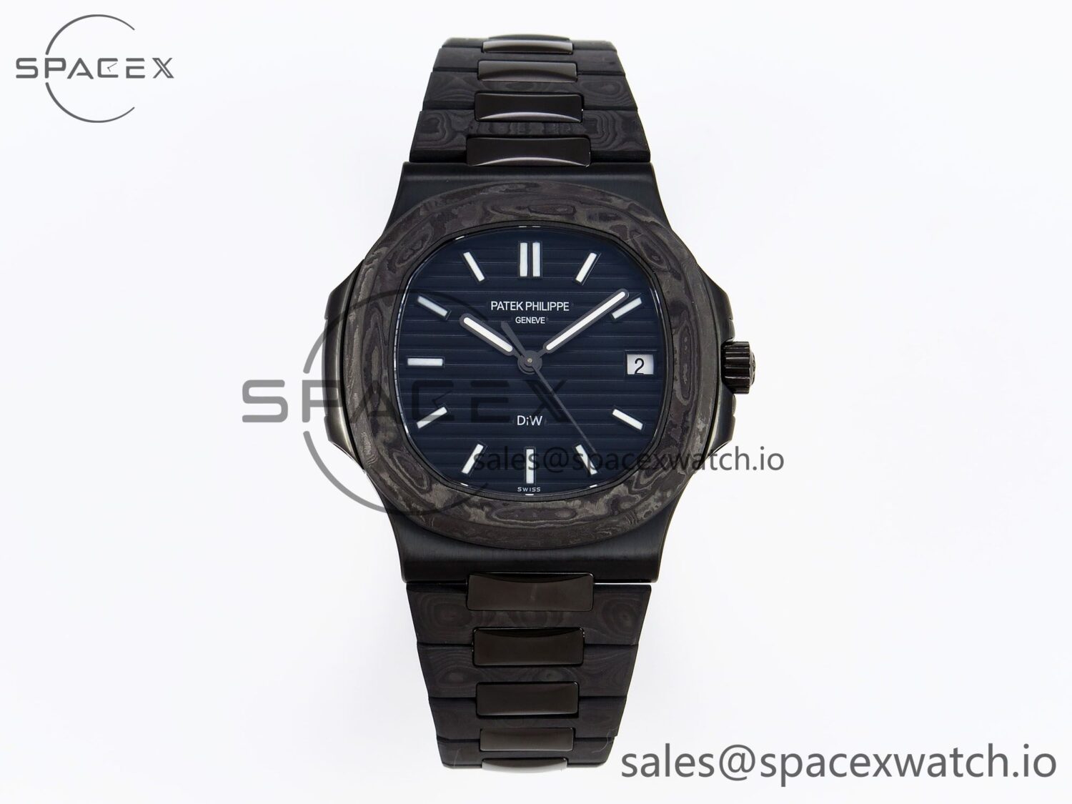 PATEK PHILIPPE NAUTILUS 5711 DIW CARBON DIWF reference-accurate BLUE TEXTURED DIAL ON CARBON/PVD BRACELET 324CS — custom-built watch