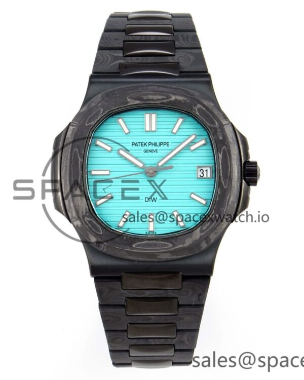 PATEK PHILIPPE Nautilus 5711 DIW Carbon DIWF reference-accurate Tiffany Blue Textured Dial on Carbon/PVD Bracelet 324CS — custom-built watch