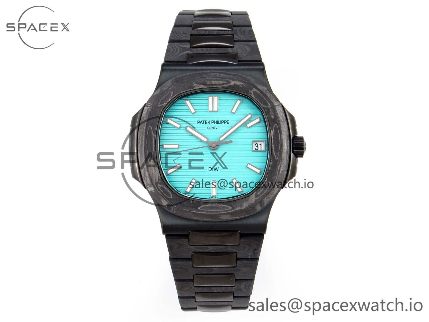 PATEK PHILIPPE Nautilus 5711 DIW Carbon DIWF reference-accurate Tiffany Blue Textured Dial on Carbon/PVD Bracelet 324CS — custom-built watch