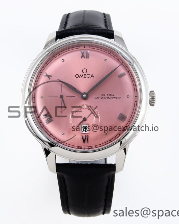 Omega De Ville Power Reserve SS MKF reference-accurate Pink Dial on Black Leather Strap — custom-built watch