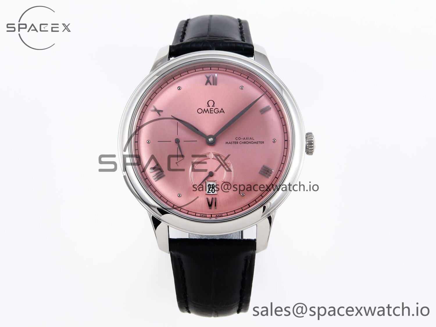 Omega De Ville Power Reserve SS MKF reference-accurate Pink Dial on Black Leather Strap — custom-built watch