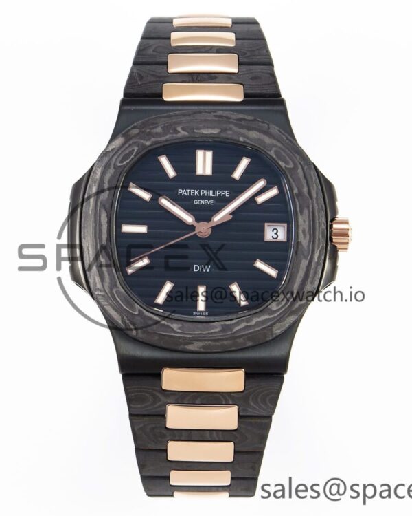 PATEK PHILIPPE NAUTILUS 5711 DIW CARBON DIWF reference-accurate BLACK TEXTURED DIAL ON CARBON/RG BRACELET 324CS — custom-built watch