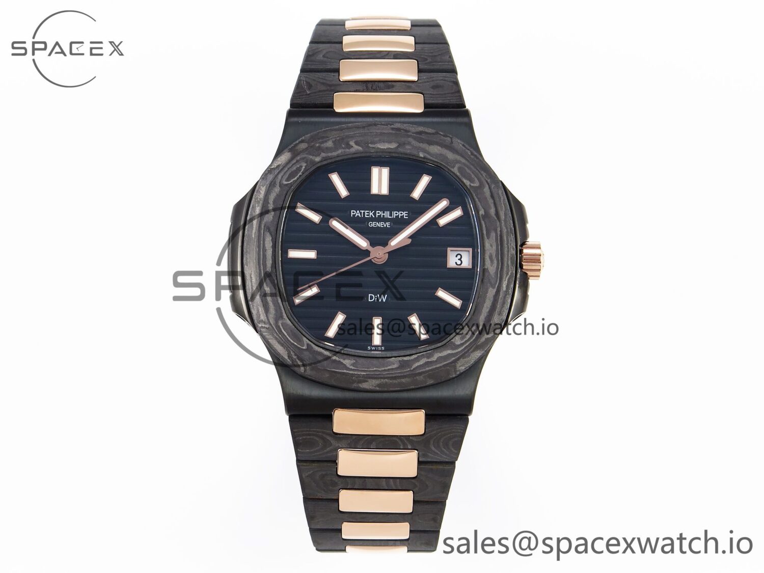 PATEK PHILIPPE NAUTILUS 5711 DIW CARBON DIWF reference-accurate BLACK TEXTURED DIAL ON CARBON/RG BRACELET 324CS — custom-built watch