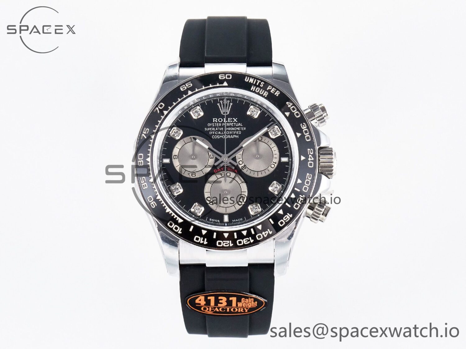 Daytona 126519 QF reference-accurate Black/Silver Diamonds Dial on Oysterflex Strap SH4131 V6(Gain Weight) — custom-built watch