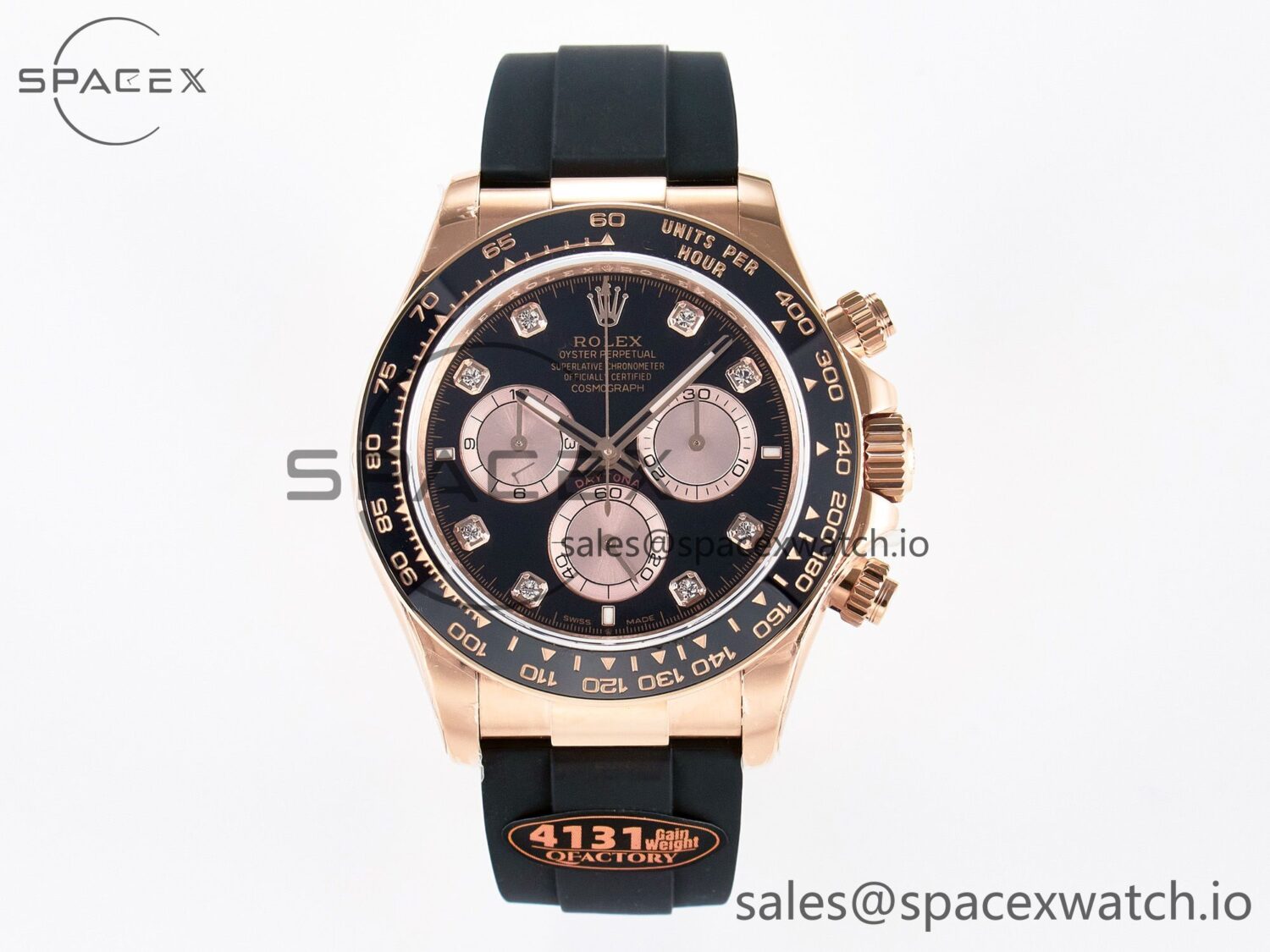 Daytona 126515 QF reference-accurate Black/RG Diamonds Dial on Oysterflex Strap SH4131 V6(Gain Weight) — custom-built watch