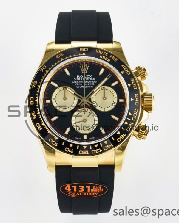 Daytona 126518 QF reference-accurate Black/YG Dial on Oysterflex Strap SH4131 V6（Gain Weight） — custom-built watch