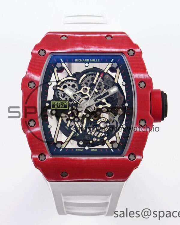 Richard Mille RM035 Red Carbon T+F Best Edition Skeleton Dial on White Rubber Strap build RMUL2 — custom-built watch
