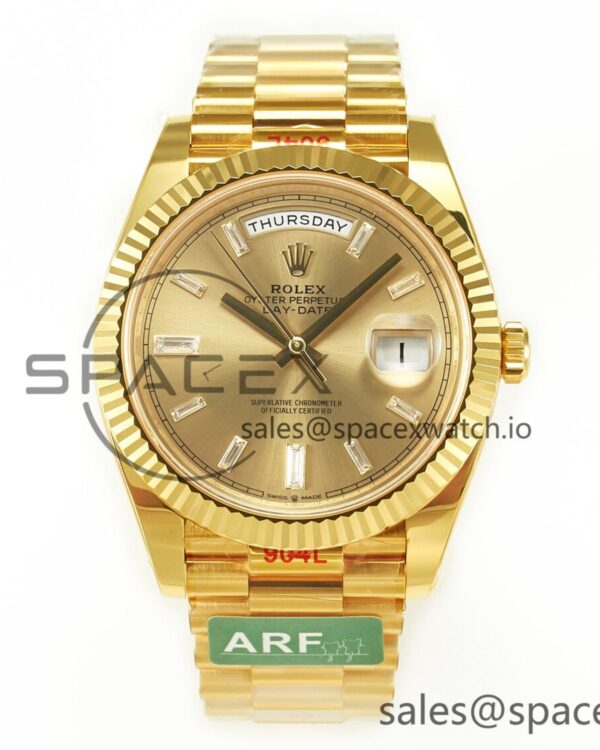 Day Date 40 228238 ARF 904L Steel YG Crystal Diamonds Bezel on President Bracelet VR3255 — custom-built watch